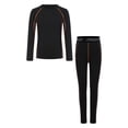 thumbnail image 1 of Moggemol Ensemble de Couche de Base de Compression pour Garçons, Col Rond, Haut à Manches Longues avec Leggings à Taille Élastique, Noir Orange 22, 1 of 7