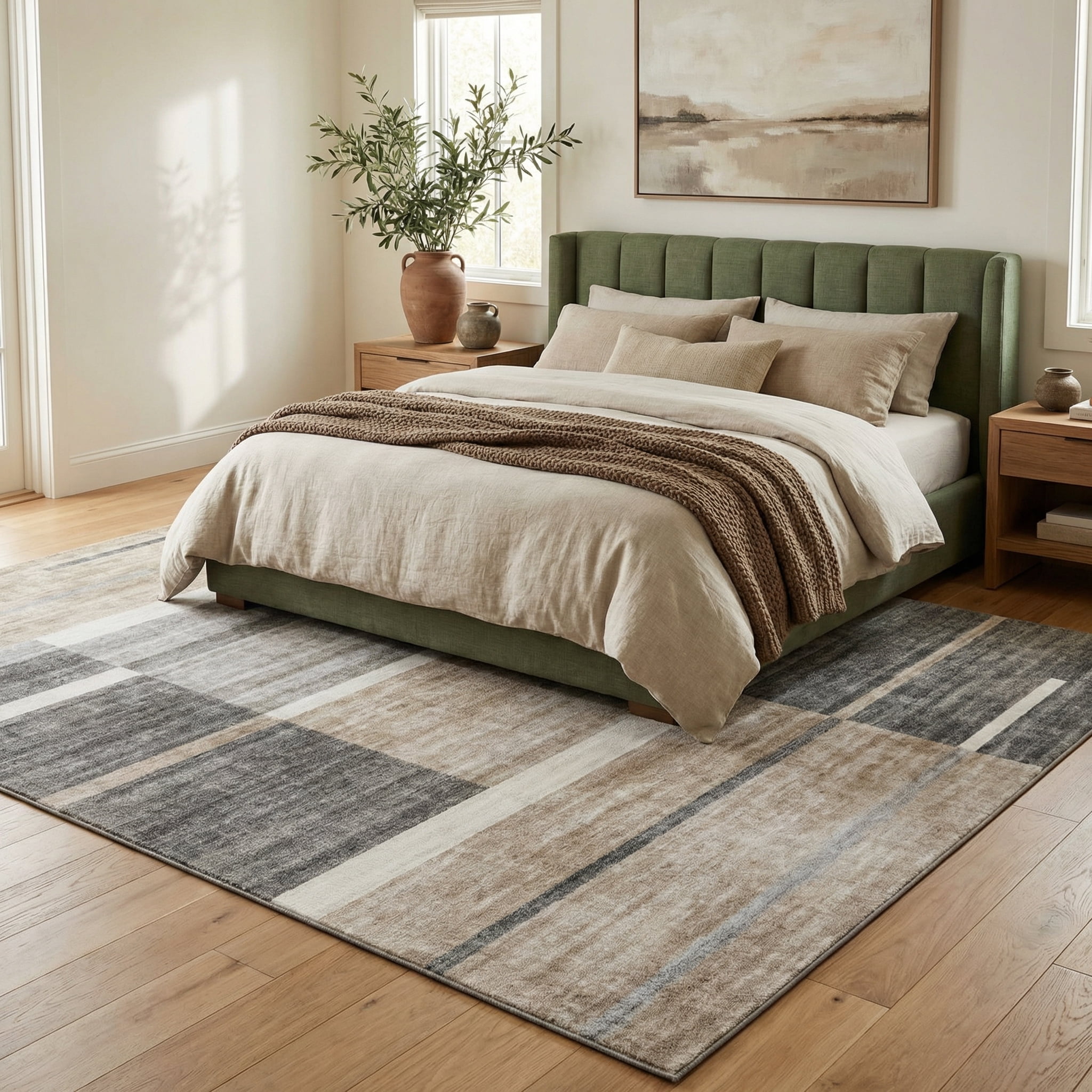 Tapis d'interieur moderne du milieu du siecle Rug Branch Eclipse, marron gris, geometrique - Salon, chambre, salle a manger et bureau