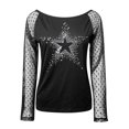 thumbnail image 3 of TSADFHJI Hauts d'Été pour Femmes Tendance 2024 Grande Taille Léger Chandail Aguichant Manches Longues Design en Tulle Rhinestine Col Rond Automne Hiver Décontracté Chemise à Bretelles pour Fête TTTG Noir, 3 of 5