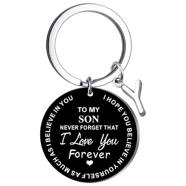 Creative DIY To My SON Black Stainless Steel Last Name 26 Letter Keychain 2.5cm