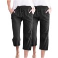 thumbnail image 1 of Timegard 2pc Capri Pants for Women Cotton Linen Elastic Waist Loose Lounge Crop Pants Pockets Solid Color, 1 of 6