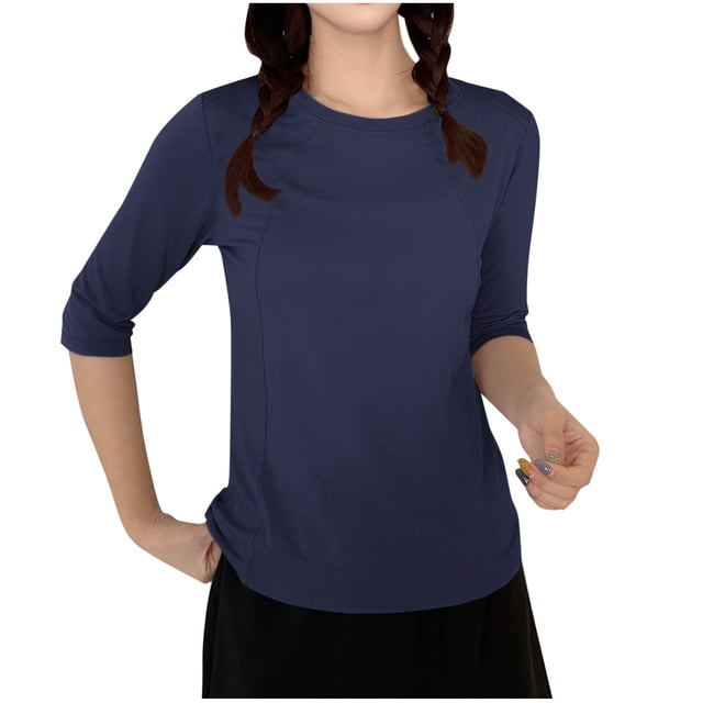 fatyb Chandails de Détente à Manches 3/4 pour Femmes Col Ras du Cou Amples et Confortables Blouses Chandail Décontracté de Tous les Jours T-Shirt de Pyjama