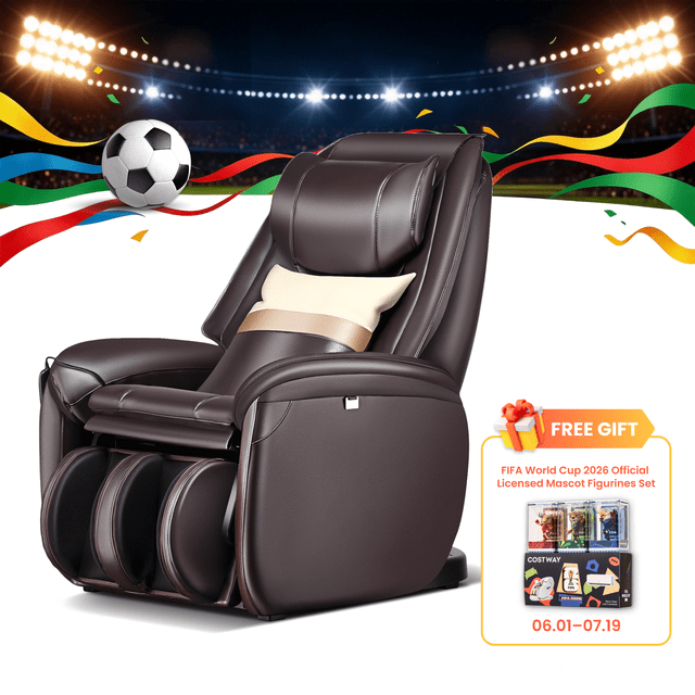 COSTWAY Fauteuil de Massage Apaisant26, Fauteuil Inclinable de Massage à Gravité Zéro pour Tout le Corps avec Piste SL, Chauffe-Taille, Coussin Gonflable pour Mollets, Détection Automatique des Épaules, Télécommande, Oreiller