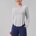 thumbnail image 2 of Timegard Workout Tops for Women Scoop Neck Long Sleeve Crop Tops Irregularly Athletic Running Tee Shirts, 2 of 4