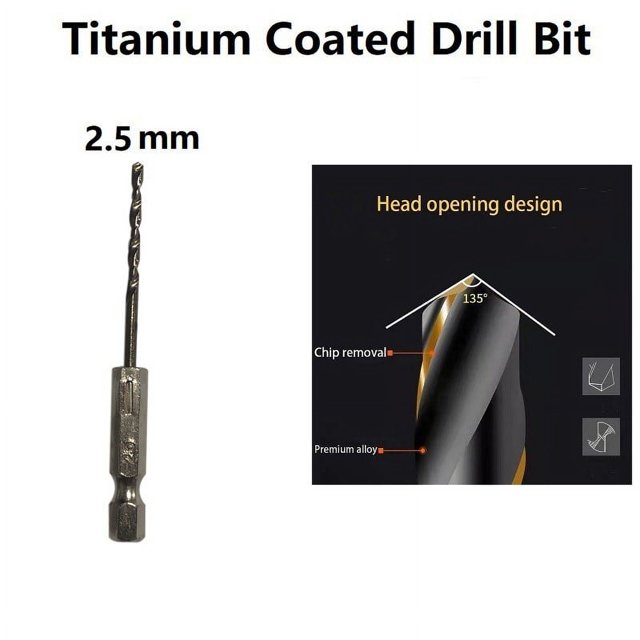 1 Pcs HSS High Speed Steel Titanium Coated Drill Bit Set 1/4 Hex Shank 2.5mm