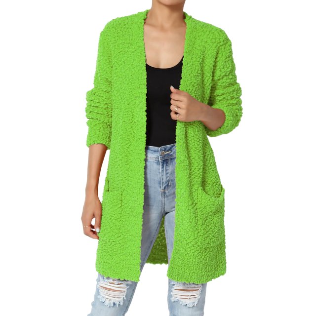 TheMogan Women's PLUS Loose Fit Popcorn Knit Long Sleeve Pocket Open Sweater Cardigan