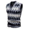 thumbnail image 1 of Erwazi Chandail Sans Manches à Col en V pour Homme, Extensible, Coupe Ajustée, Décontracté, à Motif Argyle, 1 of 3