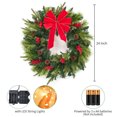 thumbnail image 2 of 24-Inch Prelit Christmas Wreath with 50 LED Lights, Large Red Bow, Pine Cones, Berries, Artificial Spruce, Weather-Resistant, Battery Operated with Timer, Perfect Outdoor Winter Decor, 2 of 5