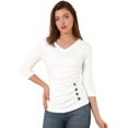 thumbnail image 1 of INSPIRE CHIC Women's Button Decor V Neck 3/4 Sleeve Solid Blouse Knitted Ruched Top, 1 of 6