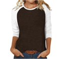thumbnail image 2 of Birdeem T-Shirt Mode Femme Patchwork Imprimé Bloc de Couleur Manches 3/4 Blouse Col Rond Hauts Décontractés, 2 of 12