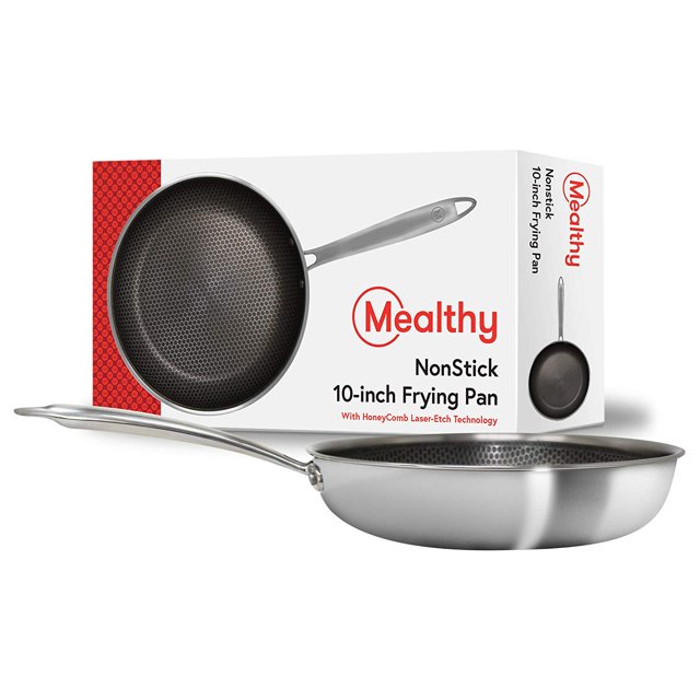 Mealthy 10 Pouces en Acier Inoxydable de Qualité Professionnelle Antiadhésif Nid d'Abeille Poêle à Frire