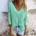 thumbnail image 1 of AherBiu 3/4 Length Sleeve Womens Tops Hollow Cable Knit Pullover Tops V Neck Loose Fall 2024 Blouses, 1 of 8