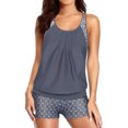 thumbnail image 2 of Penkiiy Women's Tankini Swimsuits Ruffled Flowy Tankini Tops with Boy Shorts Swimwear Tummy Control Two Piece Bathing Suits 2XL Gray, 2 of 6