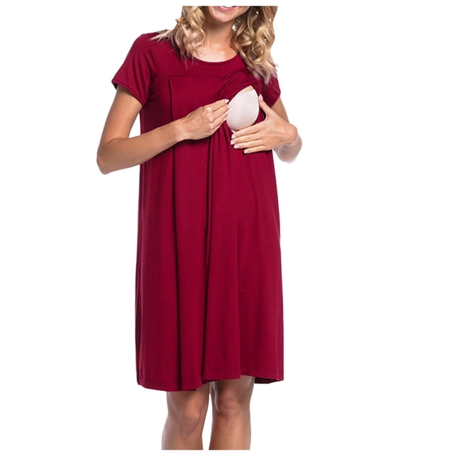 TopLLC Robe à Manches Courtes Col Rond Vêtements d'Accouchement pour Femmes Enceintes Vêtements d'Allaitement Ouverts à Manches Courtes Jupes pour Femmes Enceintes Robes à Manches Courtes Col Rond Robe pour Femmes Enceintes