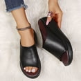 thumbnail image 4 of Penkiiy Womens Platform Peep Toe Mules Wedge Slide Sandals 35 Black, 4 of 7