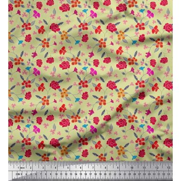 Soimoi Modal Satin Tissu Baies, Feuilles & Floral Artistique Décor Tissu Imprimé Yard 42 Pouces de Large