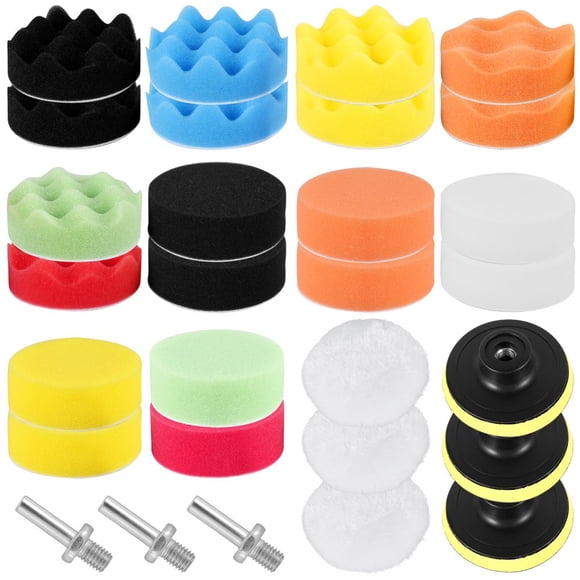 DEBGFS 29Pcs Car Polishing Pad Kit 3inch Washable Buffing Polishing Pads Sponge Polishing Pads Reusable Wool Fiber Polishing Pad Car Detailing Drill Waxing Polishing Kit for Car