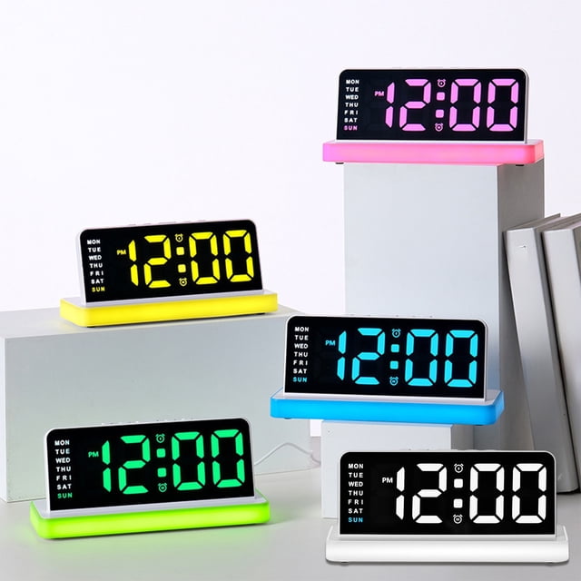 JASKFLY LED Digital Wall Clock Large Display Alarm Clock with Digital Calendar Multifunctional for Living Rooms Bedrooms & Offices Blue