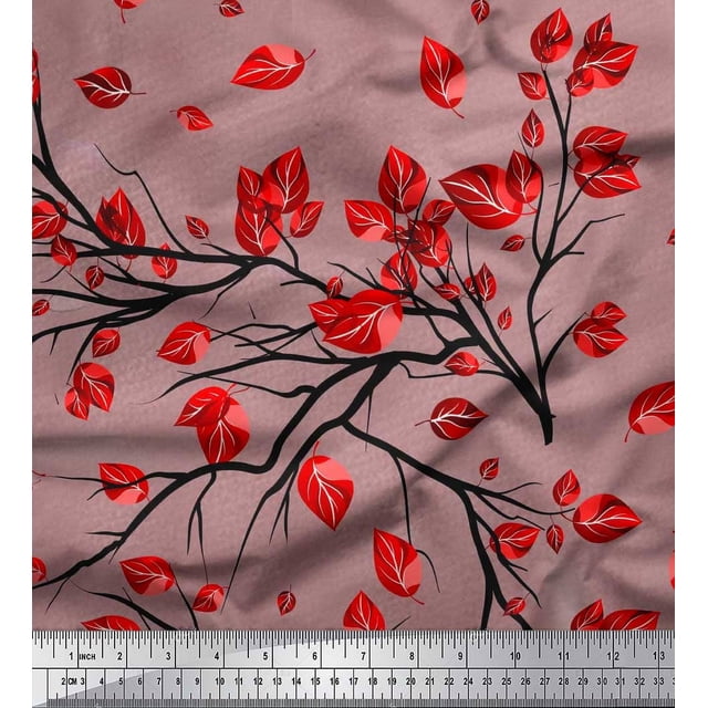 Soimoi Poly Georgette Fabric Branch & Leaves Artistic Decor Fabric Printed Yard 52 Inch Wide