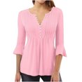 thumbnail image 1 of Diufon Womens Dressy Tops Casual Ruffle 3/4 Sleeve Button V Neck Loose Shirts Trendy Solid Color Basic Blouse, 1 of 3