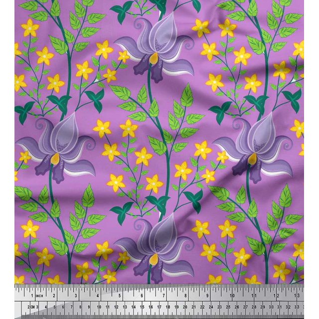 Soimoi Feuilles de Tissu Poly Georgette & Tissu Imprimé Artistique Floral 1 Yard 52 Inch Wide