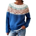 thumbnail image 2 of Chandail Rétro à Imprimé Île en Tricot pour Femme Grande Taille, Décontracté, Ample, Col Rond, Manches Longues, Léger, Court, 2 of 4