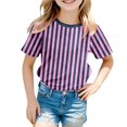thumbnail image 1 of GDREDA T-Shirt Graphique à Manches Courtes Rayé pour Garçons, Coloré, Confortable et Décontracté, pour Enfants, Rose Clair, 110, 1 of 4
