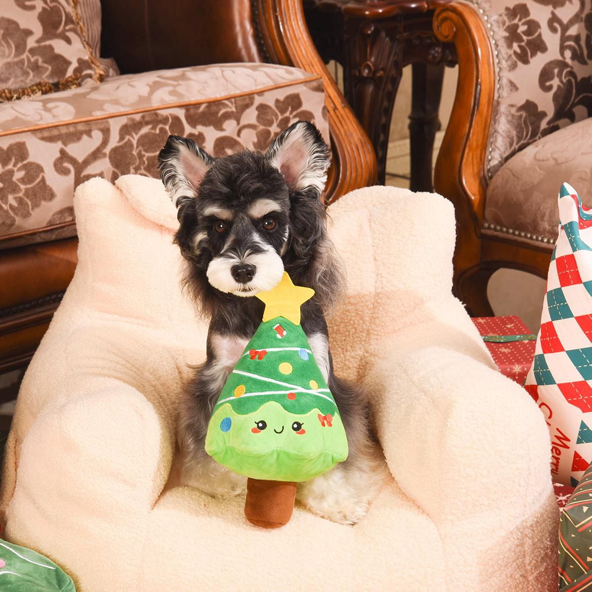 Peluche pour chien Hugsmart en forme de sapin de Noël – Doubley, couineur, pour petits et moyens chiens