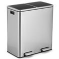 thumbnail image 1 of Gymax 16 Gallon Dual Step Trash Can Recycling Stainless Steel Double Bucket Pedal Bin, 1 of 10