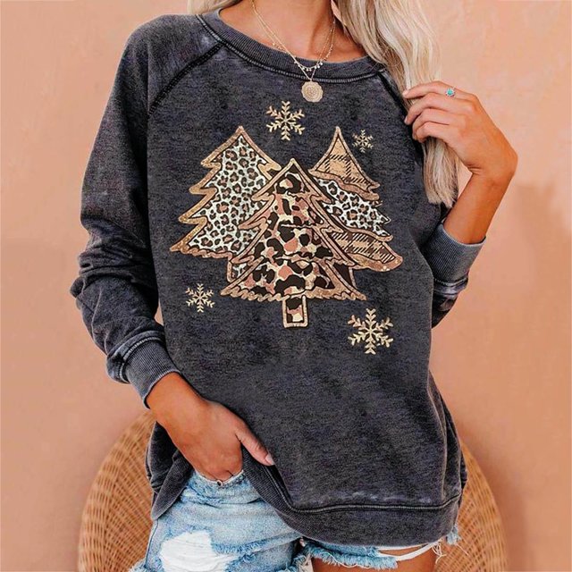 EGNMCR Noël Sweatshirt Mode Women Print Manches Longues Confortable Respirant Col Rond Sweatshirt
