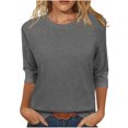 thumbnail image 1 of Olyvenn T-Shirt à Manches 3/4 pour Femmes 2025, Hauts, Couleur Unie, Été Printemps, Mode, Blouse à Col Rond, Tee, Vêtements Tendance pour Femme, Gris, P, 1 of 6