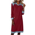 thumbnail image 2 of Mceream Robes Longues pour Femmes Formelles Grande Taille à Blocs de Couleur Robe Patchwork en Denim Printemps Ample Décontractée à Col Midi Robes Chandail Rouge P, 2 of 8