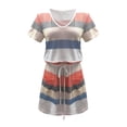 thumbnail image 3 of UPPADA Robes Décontractées à Rayures pour Femmes, Manches Courtes, Robe d'Été de Plage, Ligne A, Col en V, Boho, Robe Midi, Taille à Cordon, Robes Soleil avec Poches, Robes Femmes Décontractées Bleu, G, 3 of 5