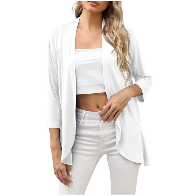 DPTALR Blouse Cardigan Décontractée Confortable Unie à Manches 3/4 pour Femme