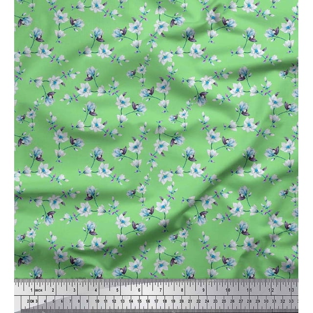 Soimoi Poly Georgette Fabric Leaves & Magnolia Floral Decor Fabric Printed Yard 52 Inch Wide