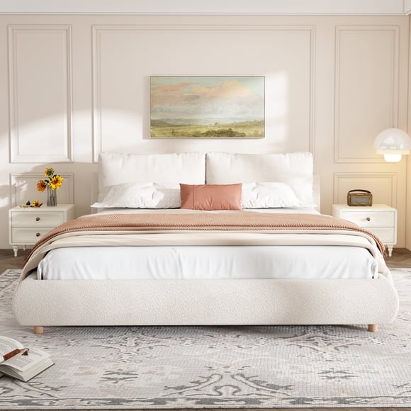 Noble House Modern minimalist upholstered bed, King size,white