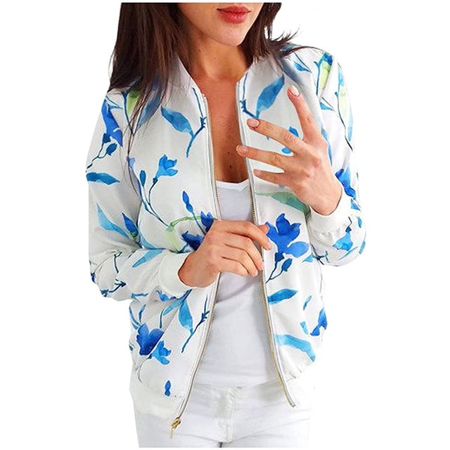 Veste Bomber pour Femmes Mince d'Été Haut Manteau Transitionnel à Fermeture Éclair Col Montant Vêtement d'Extérieur