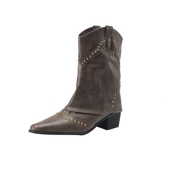 LOVZFMLL Boots for Women Mid Calf Stovepipe Boots Pointy Toe Slip Resistant Low Block Heel Western Cowboy Fall Boots Shoes