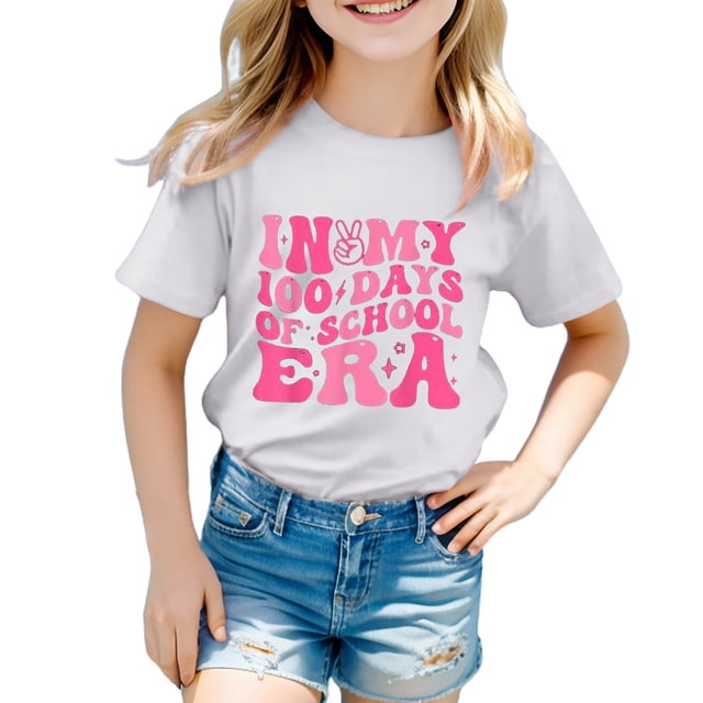 TZEWGL Tees For Kid Short Sleeve Graphic Prints Crew Neck Blouse For Kids size 6-7T