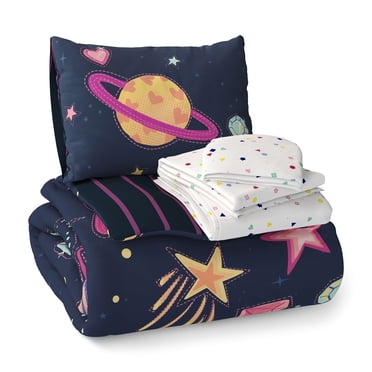 Mainstays Kids Ensemble de literie 5 pièces « Bed in a Bag » Espace fille phosphorescent, pour lit une place (Twin), avec douillette réversible