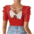 thumbnail image 1 of Plebaso T-shirts Mignons pour Femmes, Dos à Nœud, T-Shirts Ajustés, Manches Courtes Bouffantes, Col Rond Décontracté, T-Shirt Tendance, 1 of 7