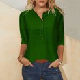 thumbnail image 2 of Polyester Cotton Tops Woman 3/4 Length Sleeve Henley Tee Shirts Button Loose Casual Summer Spring Clothes (Small, Green), 2 of 3