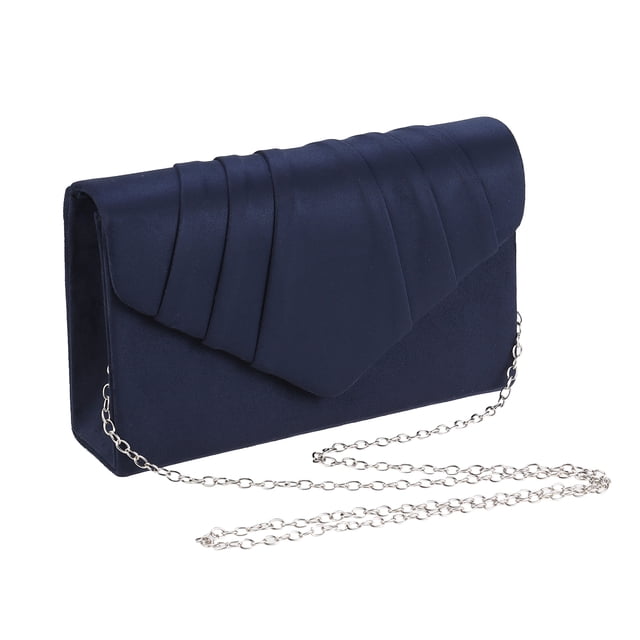Sacs Pochette pour Femmes, Sac à Main Bandoulière pour Souper et Mariage en Velours Bleu Marine. Cette Élégante Pochette de Soirée Présente des Détails Plissés sur le Rabat, une Fermeture à Bouton-Pression Magnétique et une Sangle Chaîne Argentée pour Porter à l'Épaule Ou en Bandoulière. Compacte Mais Spacieuse, Elle Contient des Essentiels comme de l'Argent, des Cosmétiques et des Clés. Idéale pour les Mariages, les Fêtes, les Bals et les Événements Formels.