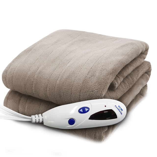Pure Warmth Microplush Electric Heated Warming Throw Blanket Taupe