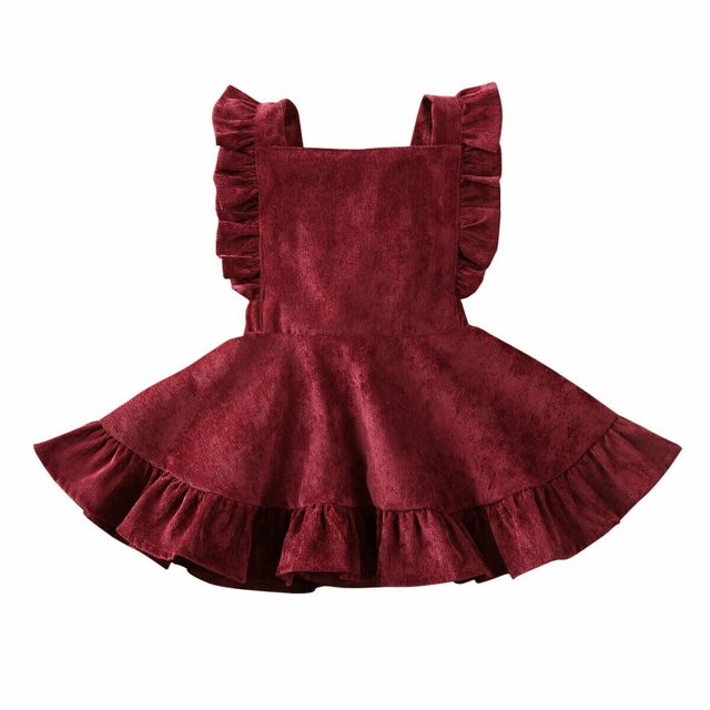 Robe en Velours Côtelé à Volants pour Fille 6M-5Y