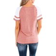 thumbnail image 2 of Nouveau Col Rond Couleur T-Shirt Manches Courtes Top Casual Couleur Bloc Blouse Femmes, 2 of 2