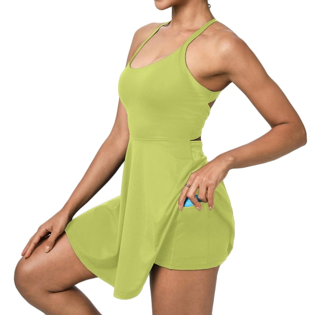 RXMEKW Robe Simulée Sans Manches Deux Pièces pour Femmes, Robe de Tennis et de Yoga Anti-Scandale à Col Rond, Robe Athlétique Décontractée Unie pour la Course et le Gym