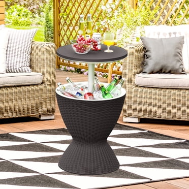 Gymax 8-Gal Patio Ice Cooler Bucket Cool Bar Side Table w/ Retractable Tabletop Black