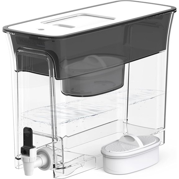 Waterdrop 35-Cup Slim Water Filter Dispenser, Large 200-Gallon Capacity, Long-Life, 5X Times Lifetime, Reduces Chlorine and More, BPA Free, Black (1 Filter Included)