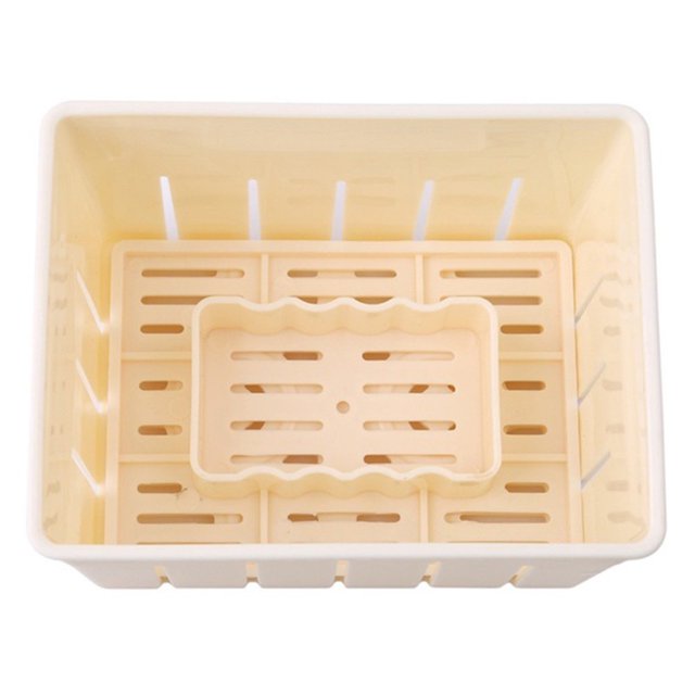 Plastic Tofu & Cheese Press Mold Maker Making Mold Cutter Box Case DIY Pressing Mould Tool With A Cotton Gauze (Yellow)